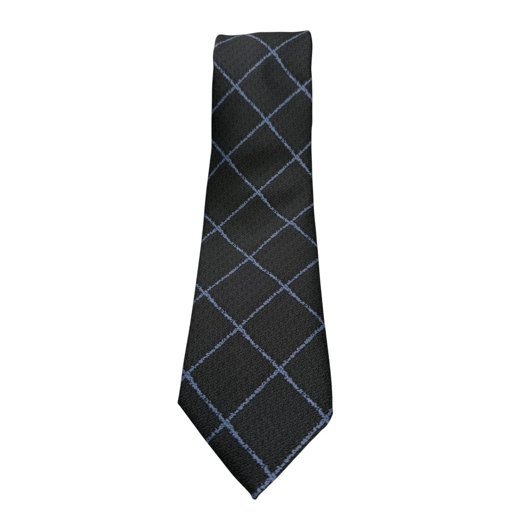 Dmity Silk Tie Black Blue Windowpane Check Textured Classic Necktie (TC8)